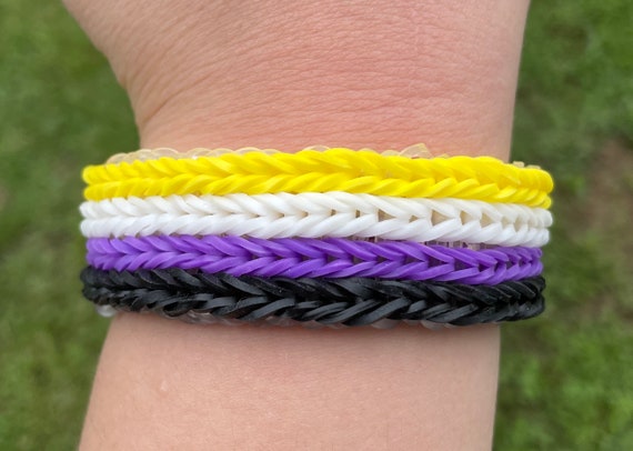 Non-binary Pride Bracelet Rainbow Loom Rubber Bands