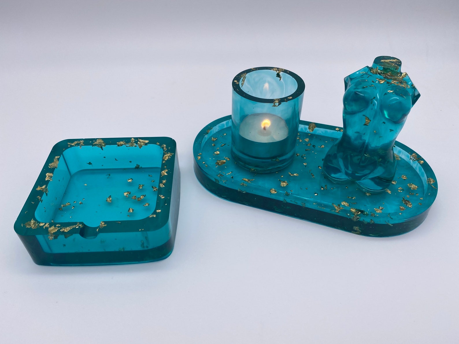 Handmade 4 pieces of resin jewellery tray candle holder Etsy