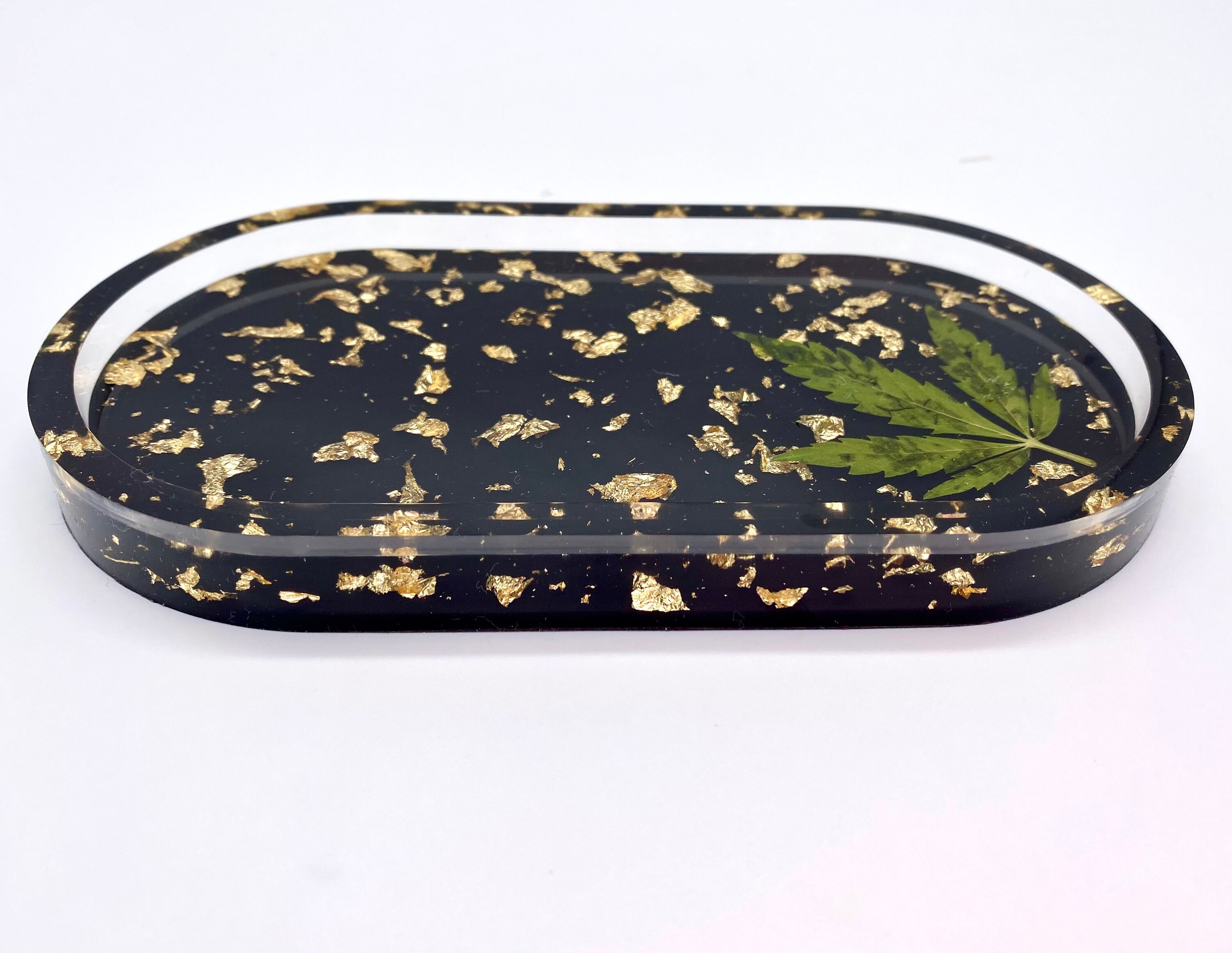 Handmade resin cannabis leaf tray clear resin with gold leaf Etsy