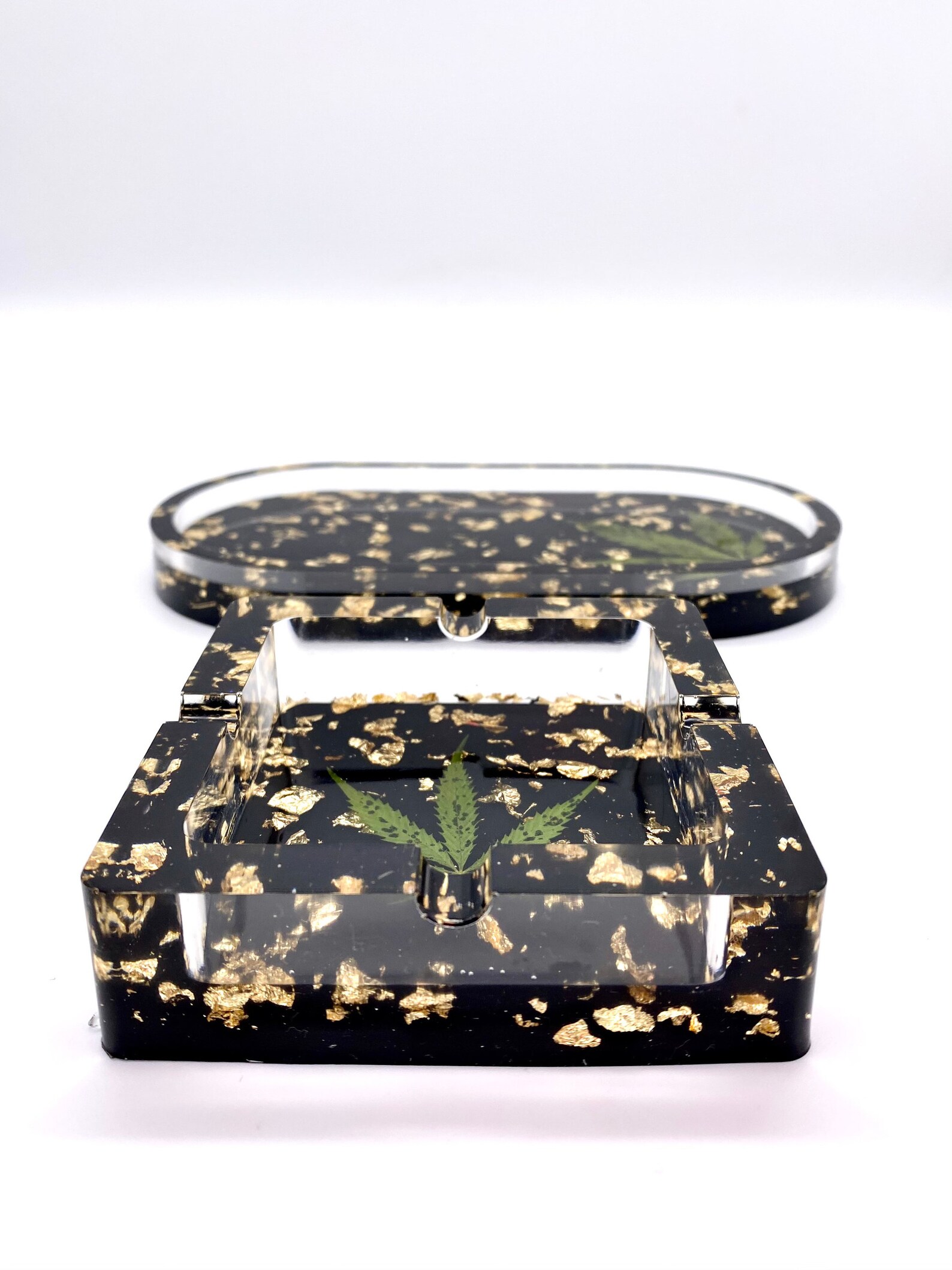 Handmade resin cannabis leaf tray clear resin with gold leaf Etsy