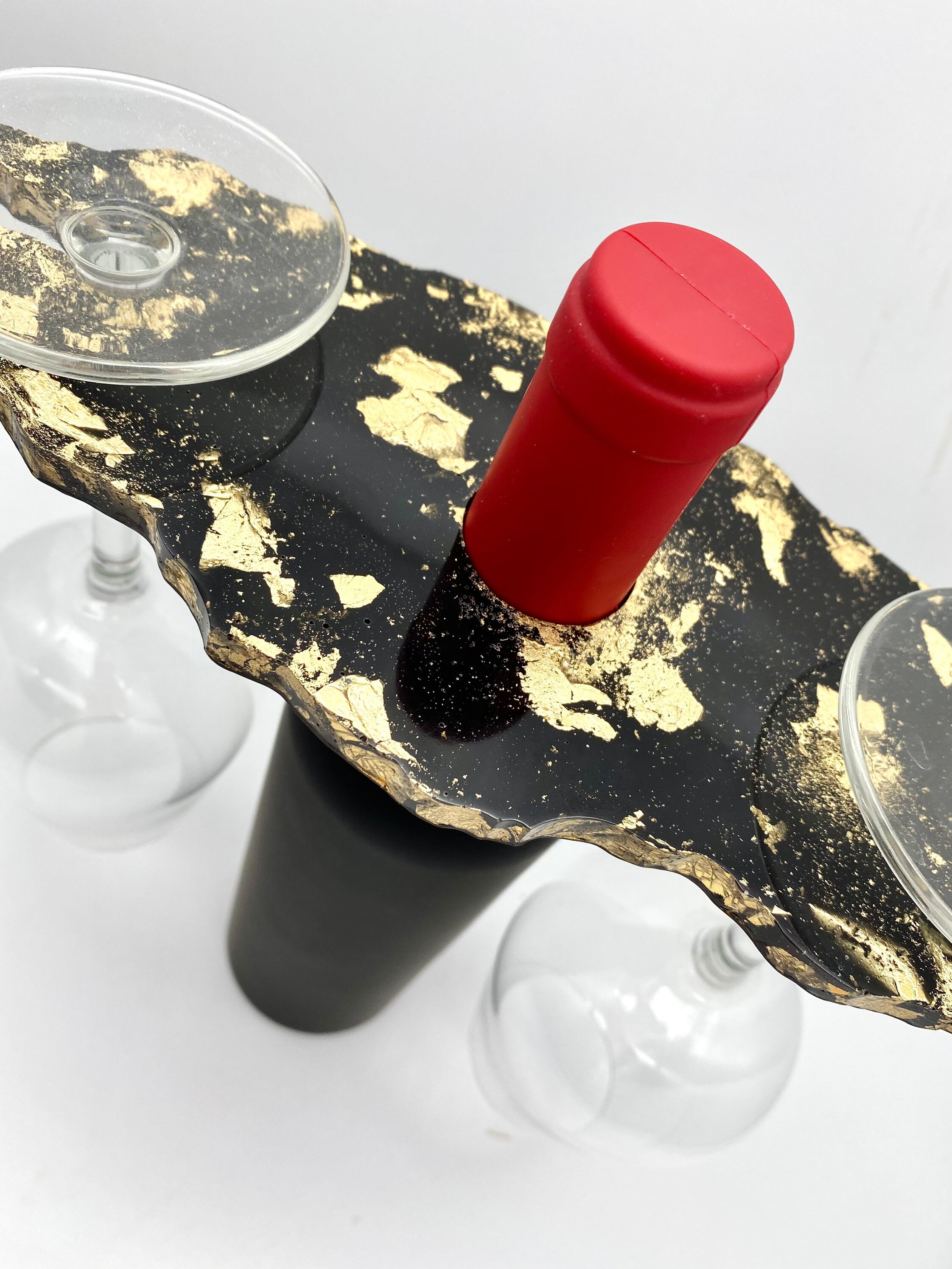 Handmade Resin Wine rack/glasses holder in black and gold Etsy