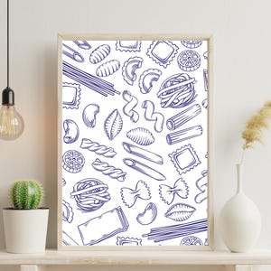 Pasta Pattern Printable Wall Art Set - Fun Kitchen Decor PDF