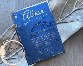 5"x7" TEMPLATE SVG Moon and Stars, pocket envelope, laser cut, Cricut, Silhouette Cameo compatible.