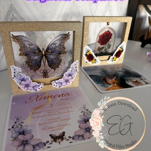 DIGITAL TEMPLATE pop up box for quinceanera invitation, birthday or greeting, compatible with most plotters and lasers