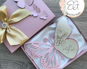 BOXED BUTTERFLY INVITATION (not recommended for beginners) Diy Svg, Cdr, Pdf, Ai, Studio, Dxf. Digital Download