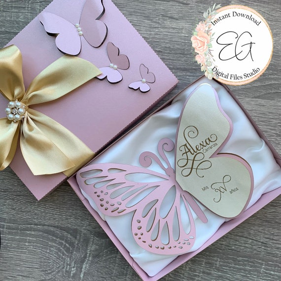 BOXED BUTTERFLY INVITATION (not recommended for beginners) Diy Svg, Cdr, Pdf, Ai, Studio, Dxf. Digital Download