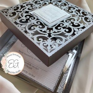 6" x 6" Boxschablone, lasergeschnitten für Einladung. Svg, Cdr, Studio, Eps, Dxf, Pdf, Ai.