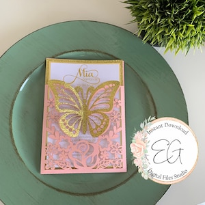 5"x7" TEMPLATE BUTTERFLY INVITATION, svg, pdf, dxf, ai, cdr, studio
