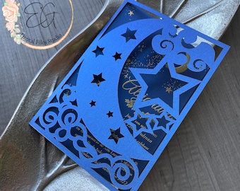 5"x7" FOLDED TEMPLATE SVG Moon and Stars invitation, Compatible with Cricut, Silhouette Cameo, Laser, etc.