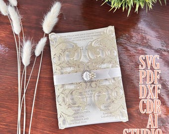 5"X7" DIGITAL TEMPLATE, wedding invitation for cut with laser.