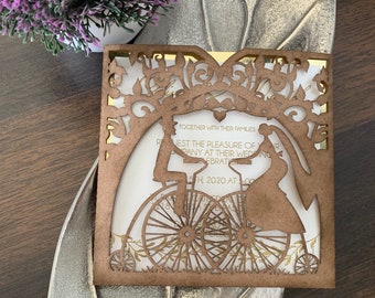 6"x6" WEDDING CARD TEMPLATE laser cut victorian bicycle, svg, cdr, dxf, ai, eps, studio.