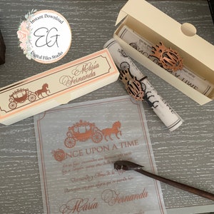 SCROLL BOXED INVITATION Vorlage zum Erstellen einer Box und einer einfachen Schriftrolle.