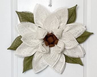 White magnolia wreath, Everyday front door wreath, Farmhouse style door decor, Summer Porch decor, Country home accent, Southern style decor