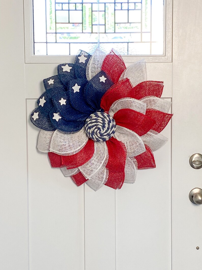 Patriotic American Flag Front Door Wreath Stars and Stripes - Etsy