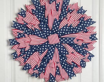 Memorial day front door wreath, 4th of July front door hanger, Stars and stripes party decor, Patriotic decoration, Independence Day decor