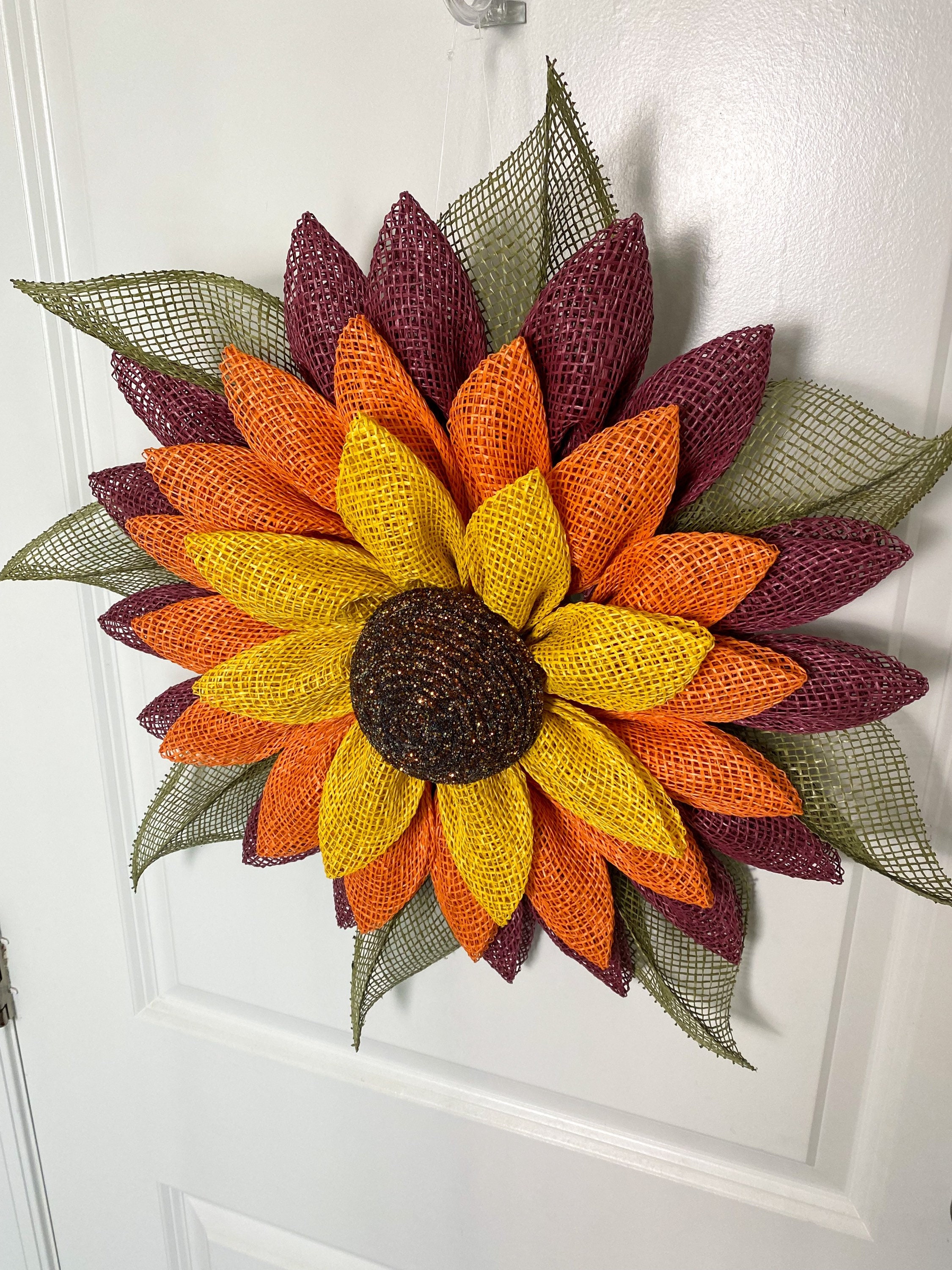 Fall Colors Sunflower Wreath for Front Door, Rustic Sunflower Wreath ...