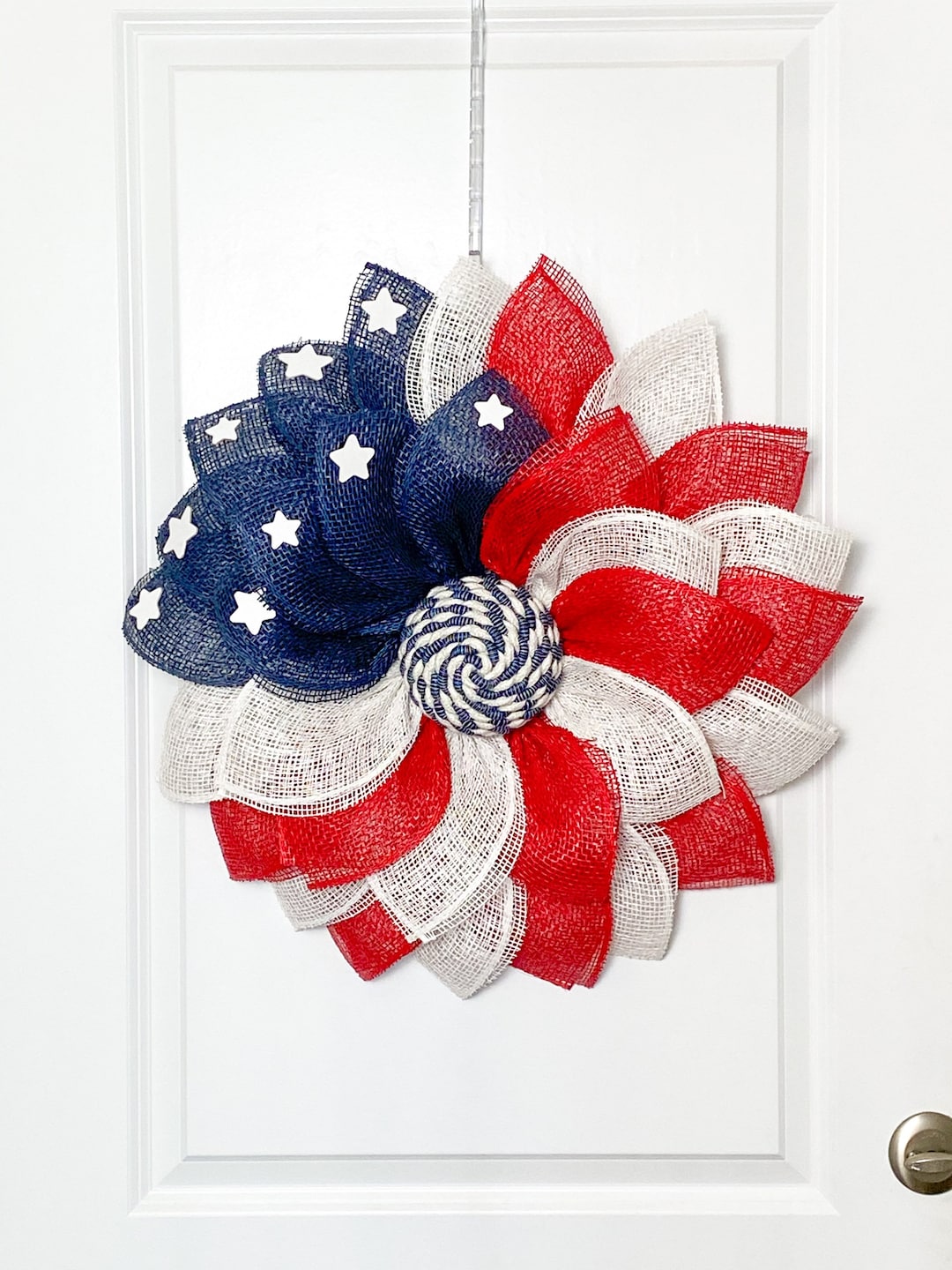 Patriotic American Flag Front Door Wreath, Stars and Stripes Decor
