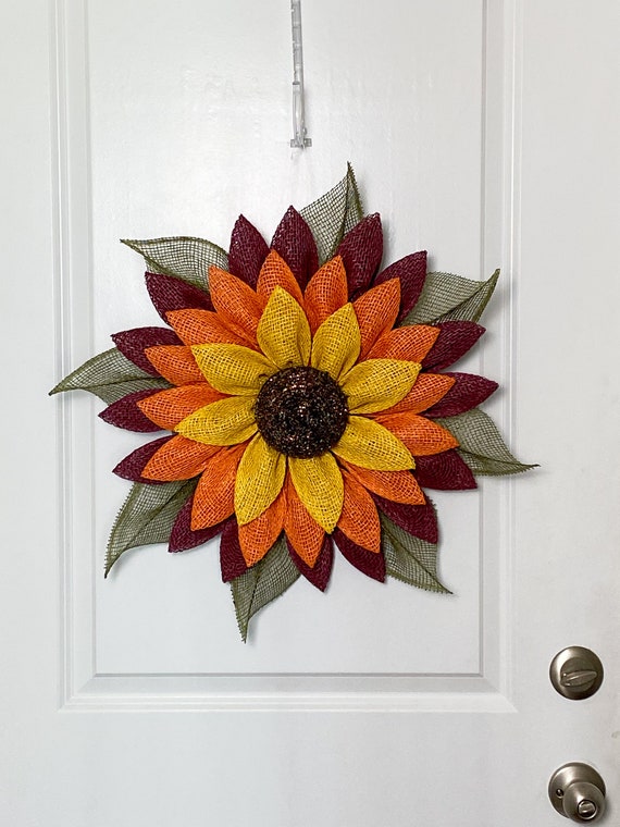 Fall colors sunflower wreath for front door, Rustic sunflower wreath, Autumn door hanger, Glam Fall decor, Fall front porch, Fall mantel