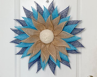 Nautical front door wreath, Summer wreath, Vacation home decor, Beach house door hanger, Lake house porch decor, Beach themed wall decor