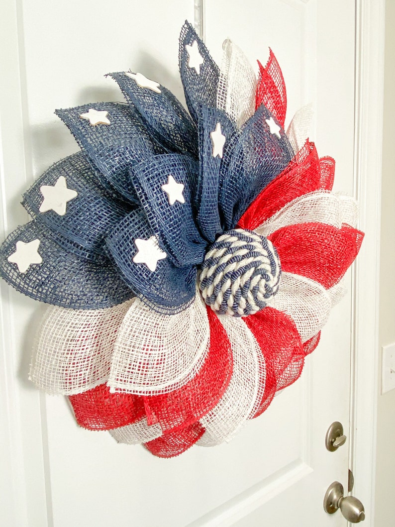 Patriotic American Flag Front Door Wreath Stars and Stripes Etsy