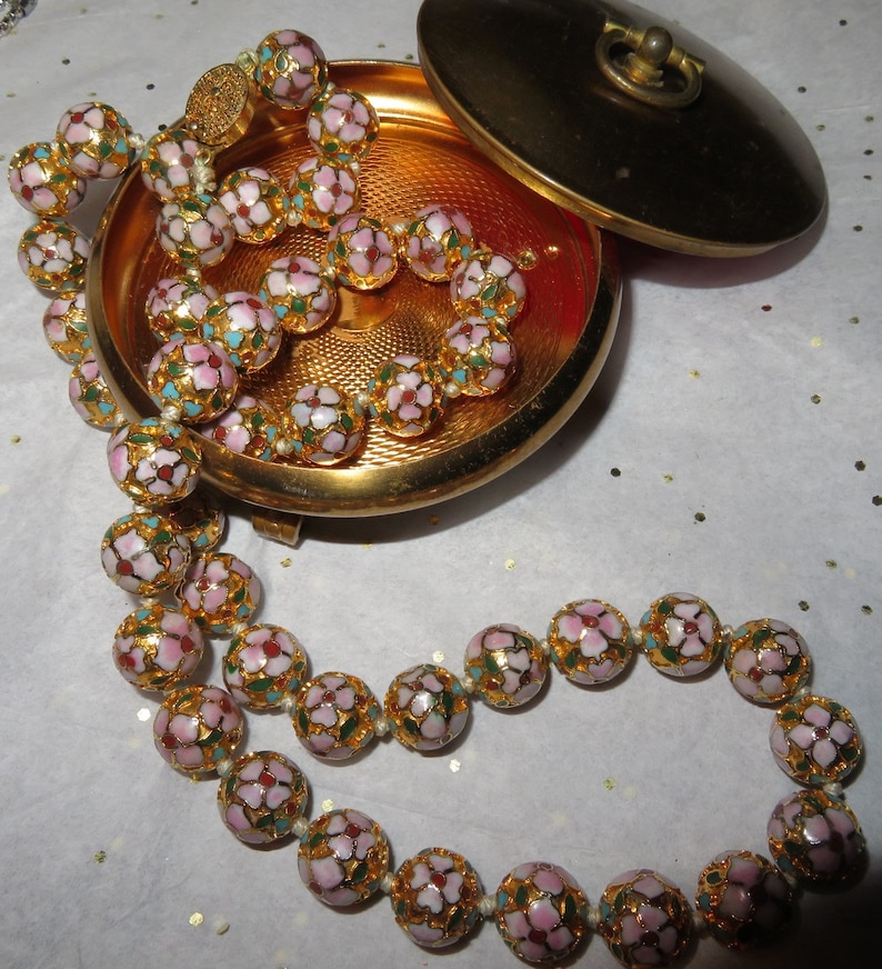 Vintage Deep Enamel Cloisonn\u00e9 Beads Necklace 22