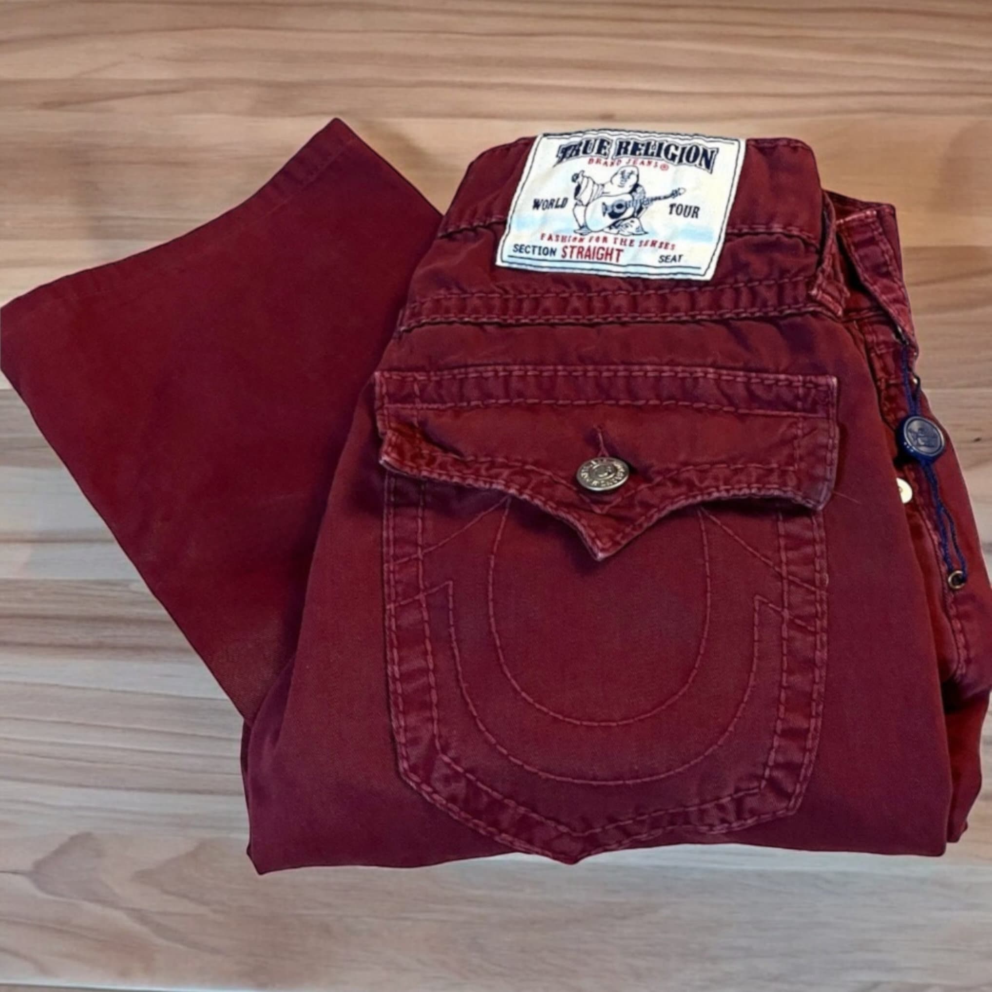 TRUE RELIGION Burgundy Red Jeans Size 32x30 World Tour