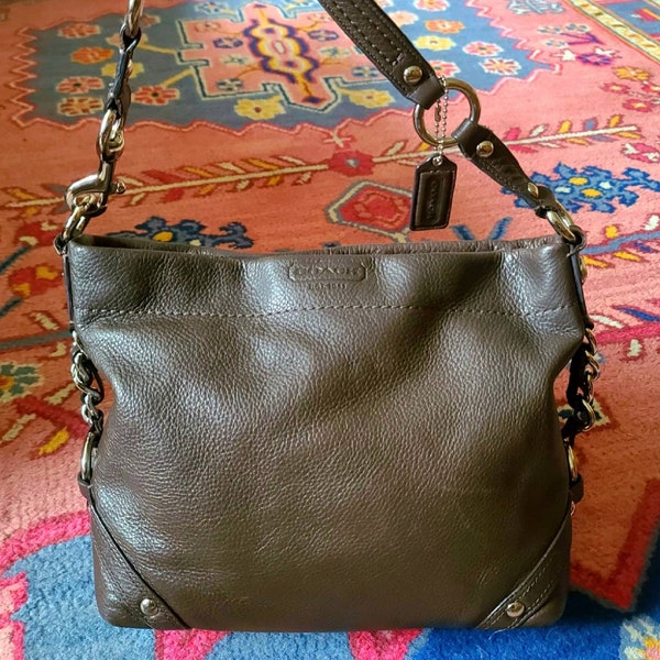 Coach Carly 15251 Supple Brown Pebble Leather Shoulderbag Silver Trim Coach Est. 1941 Hobo Style Handbag Purse