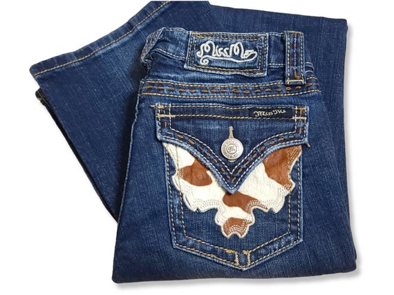 RARE Miss Me Jeans Size 25 Low Rise Boot Cut Abstract Cow