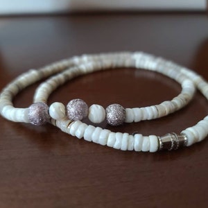 Vintage Puka Shell Necklace: Heishi Beads, Boho Beach Style, 16"