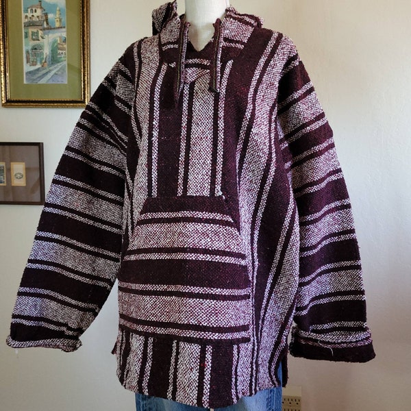 XXL Del Mex Mexicaanse Baja Hoodie Hippie Surf Poncho Trui Sweatshirt Pullover Jerga Paars Kastanjebruin Zwart Wit Boho Drug Rug