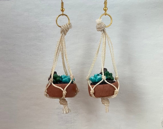 Hanging Succulent Planter Earrings