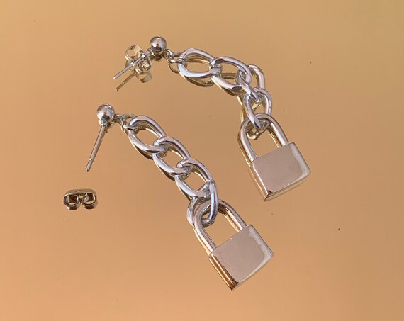 Drop Chain Lock Earrings