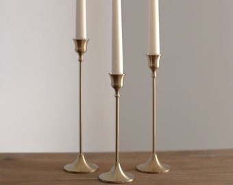 Set of 3 Brass Taper Candle Holders, Matte Gold Candlestick Holders, Gift Idea, Wedding