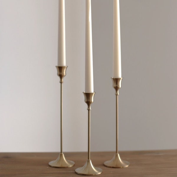 Set of 3 Brass Taper Candle Holders, Matte Gold Candlestick Holders, Gift Idea, Wedding