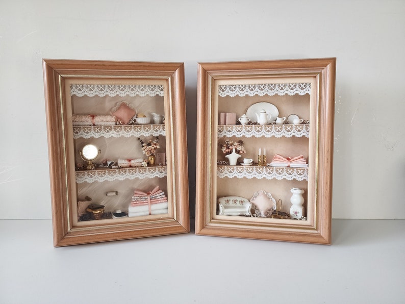 Vintage Shadow Box, Cottage Cupboard, Picture Frame, Handmade Etsy