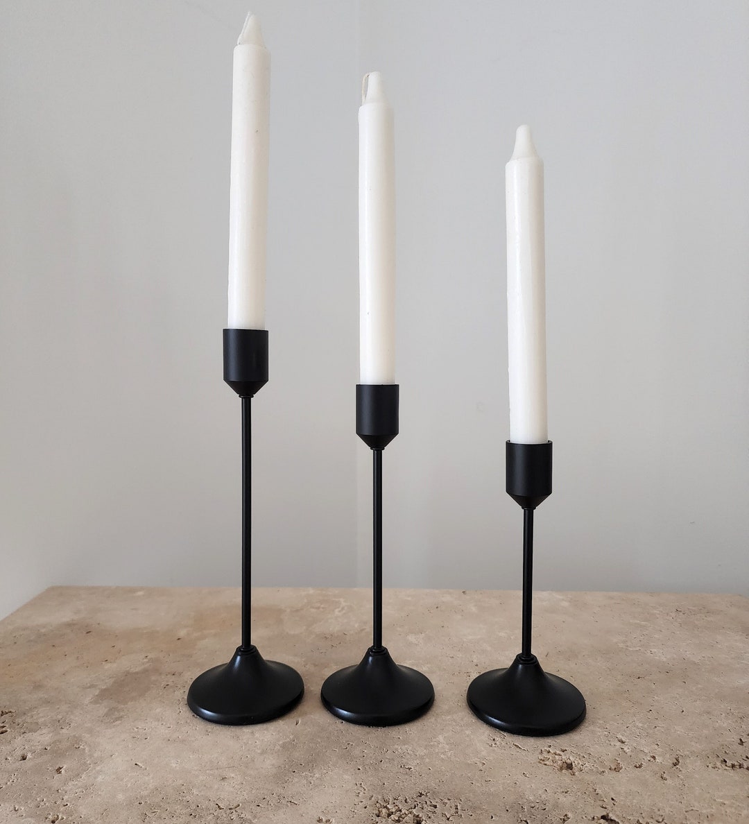 Set of 3 Matte Black Taper Candle Holders, Rose Gold Candlestick Holder ...