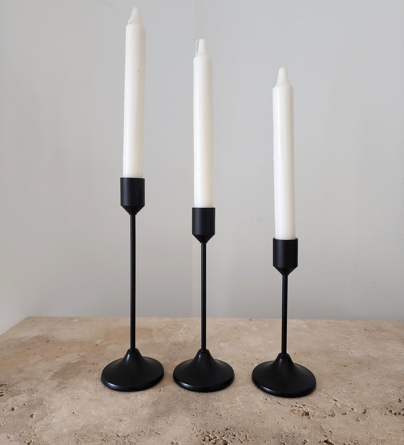 Set of 3 Matte Black Taper Candle Holders, Rose Gold Candlestick Holder