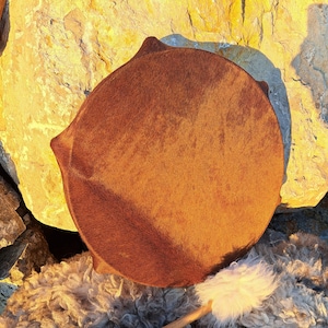 Hand-Crafted 44 cm diameter brown hairy Ox Shamanic drum with six resonators & Drum Stick