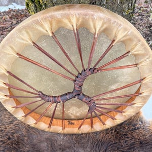 Handgemaakte sjamanistische trommel, 48 cm, buffelleer, drievoudig handvat, berkenhouten frame