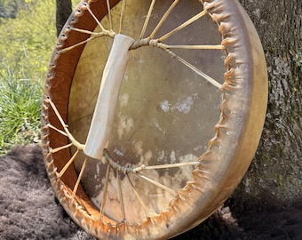 Shamanic Drum 48cm Deer Hide Frame | Bone Handle, Beater Included, Ceremonial Medicine Drum