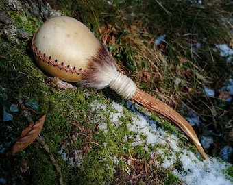 Tribal Shamanic Rattle from Buffalo on Roe Deer Horn