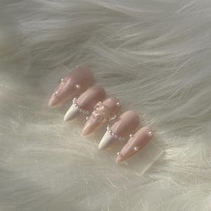 Press on nails/Soft white with butterflies/rhinestone  and matte finish nails