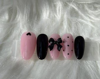 Black and Pink nails designs| Glue on nails | Press on nails