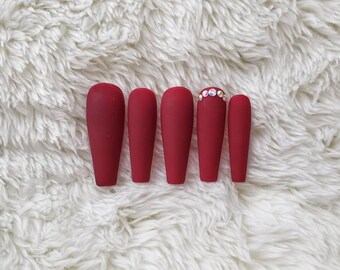 Matte Red Nails Etsy