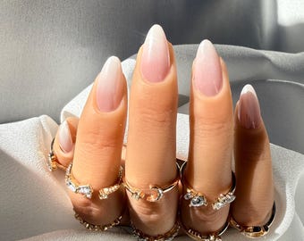 Ombre pink and white with chrome / Press on nails