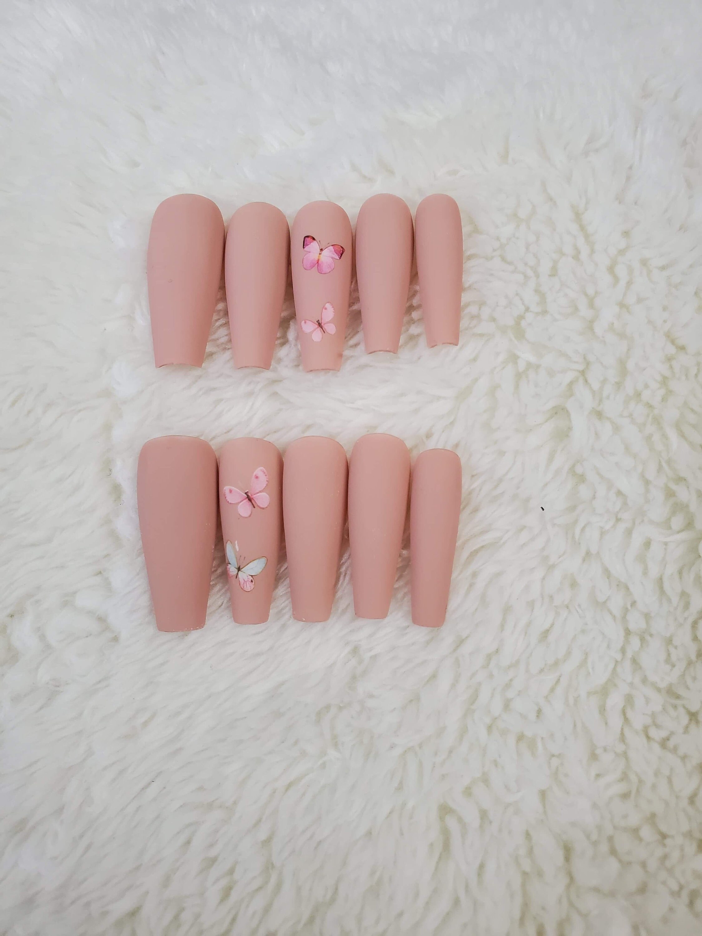 Nude matte butterfly nail/ Press on nails