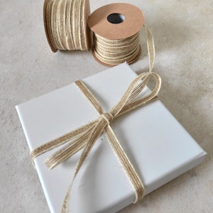 Natural Quality Hemp Rope White Striped Jute Burlap Twine Ribbon . WIDTH 5mm ( Sold By Metre)