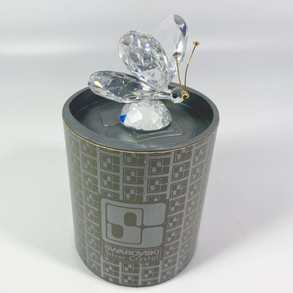 Swarovski Large Butterfly Figurine With Golden Antenna With Box
