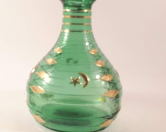 Mastercraft pipes green glass bottle with moon & star vintage Italy Golden Work