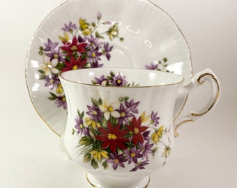 Superbe tasse à thé et soucoupe Parangon en porcelaine fine, fête des fleurs